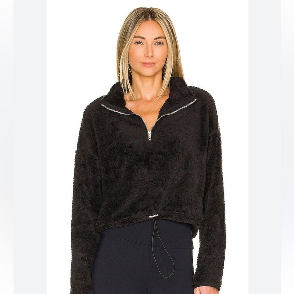 Onzie sweatshirt Womens one size sherpa pullover Black Cozy quarter Zip Faux Fur